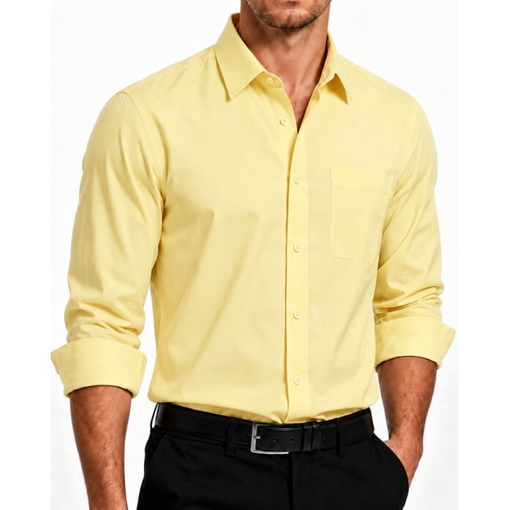 HISDERN Yellow Button Down Shirts for Men Casual Long Sleeve Shirt for Wedding & Business