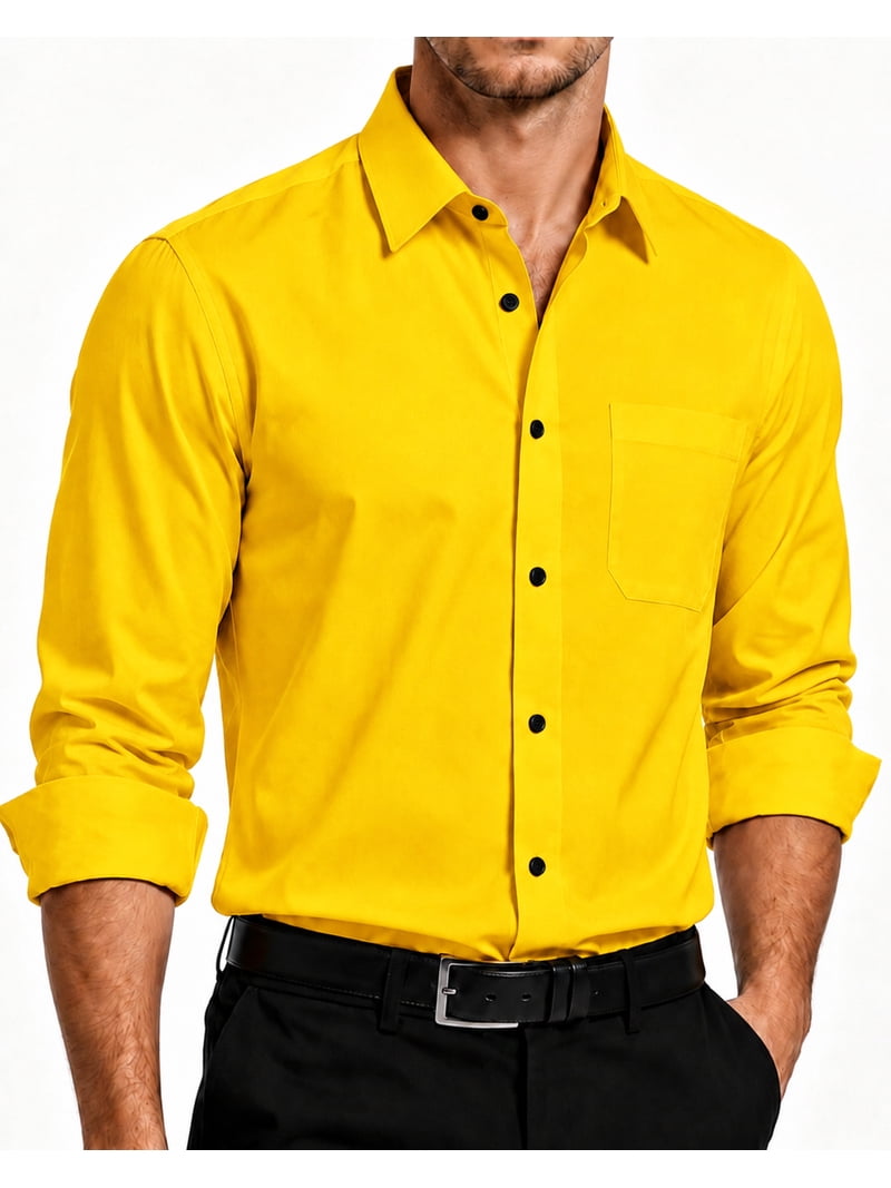 yellow mens dress shirt Hi-Tie Mustard Golden Paisley Men Long Sleeve Shirt, L 45% polyester. Hisdern Men's Yellow Dress Shirt