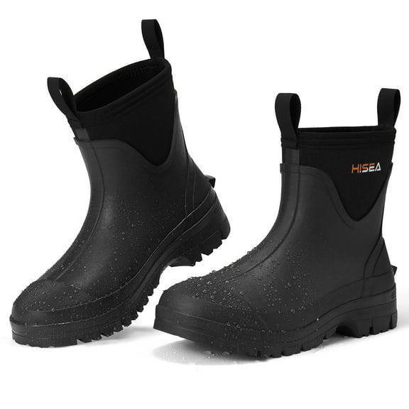 HISEA Chelsea Short Rain Boots for Men with Breathable Lining,Black,US Size 11