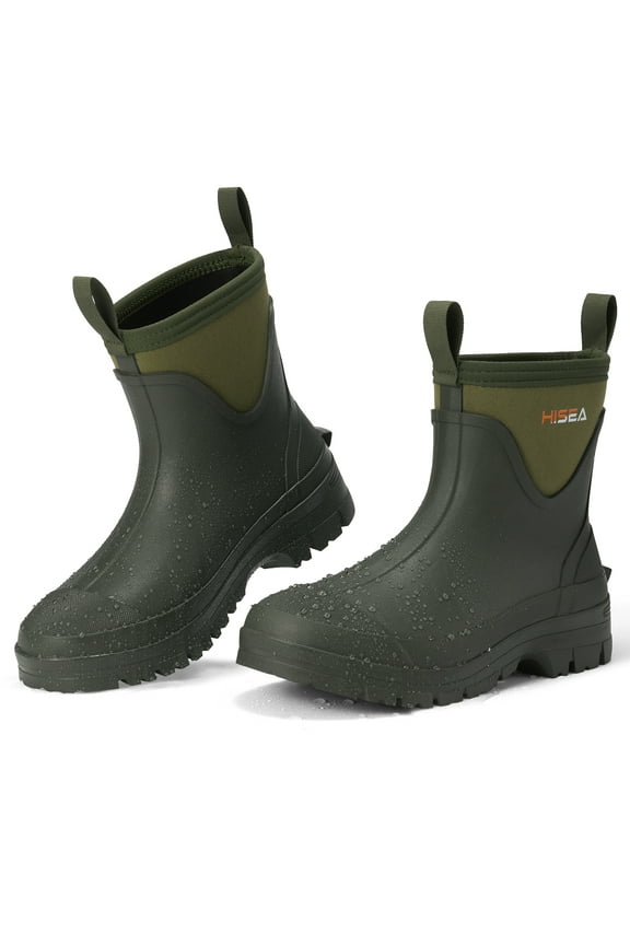 Chelsea Short Rain Boots for Men with Breathable Lining,Green,US Size 10