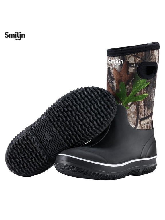 Kids Rain Boots, Waterproof Rubber Outdoor Boot for Rain, Snow and Muck, Camo, Size 5