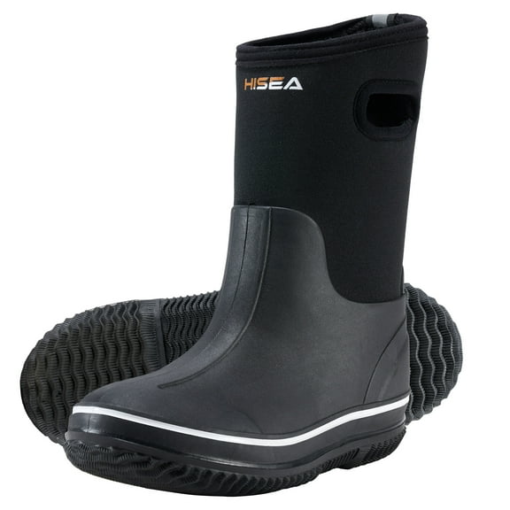 HISEA Kids Rain Boots, Waterproof Insulated Rubber Neoprene Boots, Black, Size 7