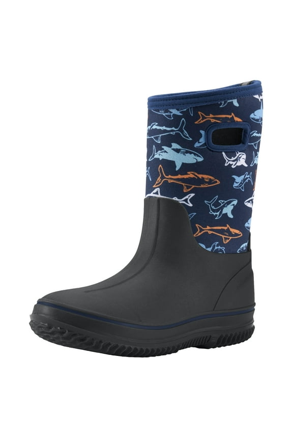Kids Rain Boots, Waterproof Insulated Rubber Neoprene Boots, Bule Shark, Size 2