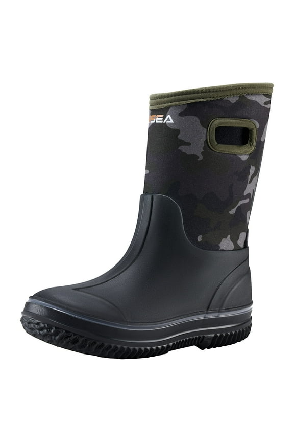 Kids Rain Boots, Waterproof Insulated Rubber Neoprene Boots, Green Camo, Size 3