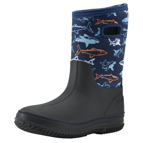 HISEA Kids Rain Boots, Waterproof Insulated Rubber Neoprene Boots, Bule Shark, Size 4