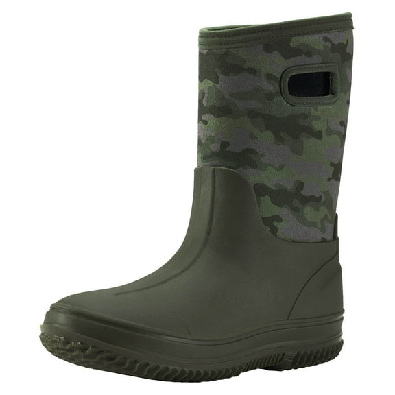 HISEA Kids Rain Boots for Boys Girls, Waterproof Insulated Rubber Neoprene Boots, Seamless Outdoor Boots with Handles Rainboot Mud Boots for Rain, Snow, Winter and Muck, Size 6BK Olive Green