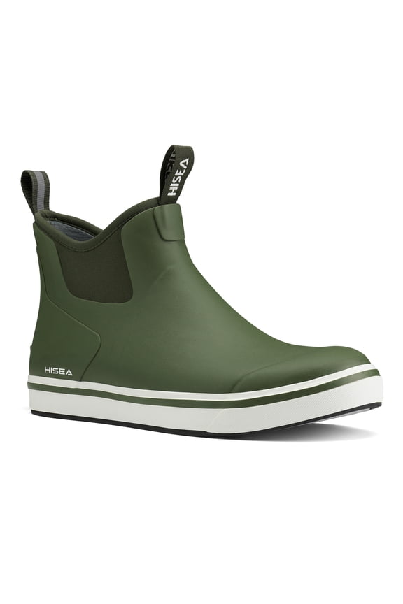 Men's Deck Boots, Rubber Waterproof Anti-Slip Ankle Rain Boots for Fishing, Green, Size 10