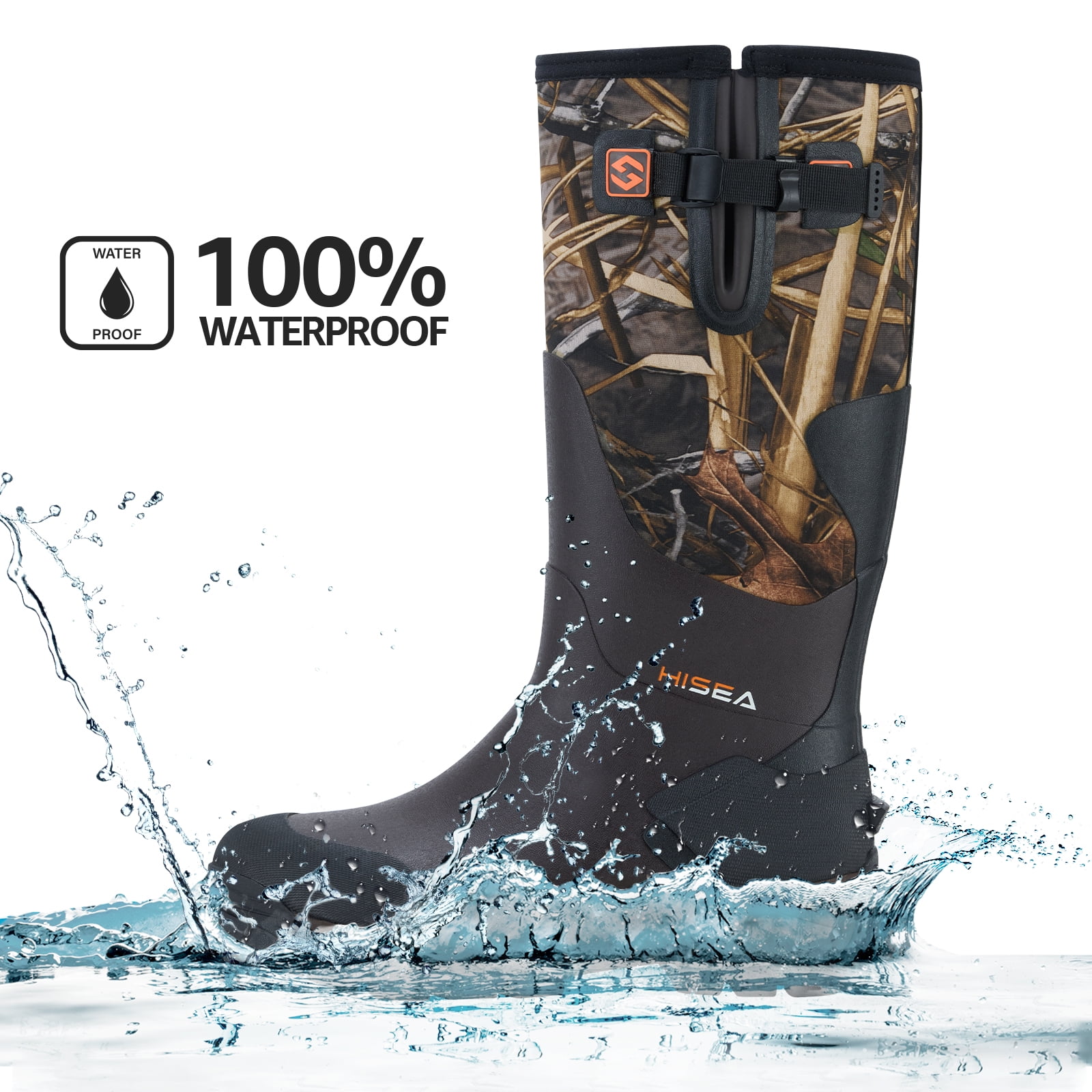 Men's Hunting Boots for Mud Working Farming Fishing, Adjustable Calf, Camo Evos, US Size 10