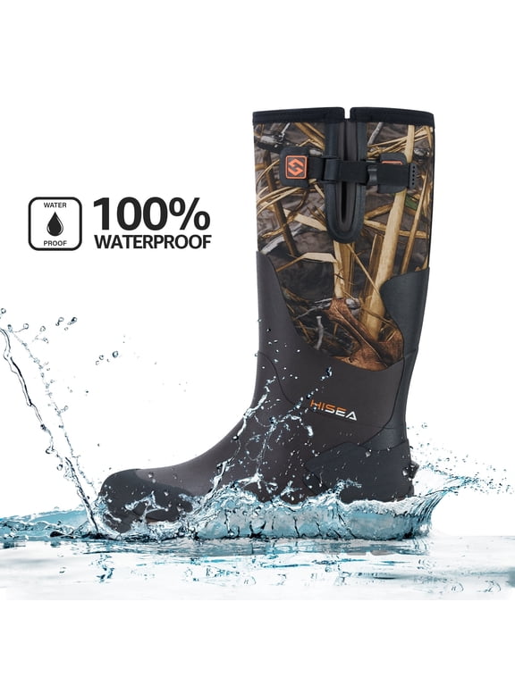 Men's Hunting Boots for Mud Working Farming Fishing, Adjustable Calf, Camo Evos, US Size 12