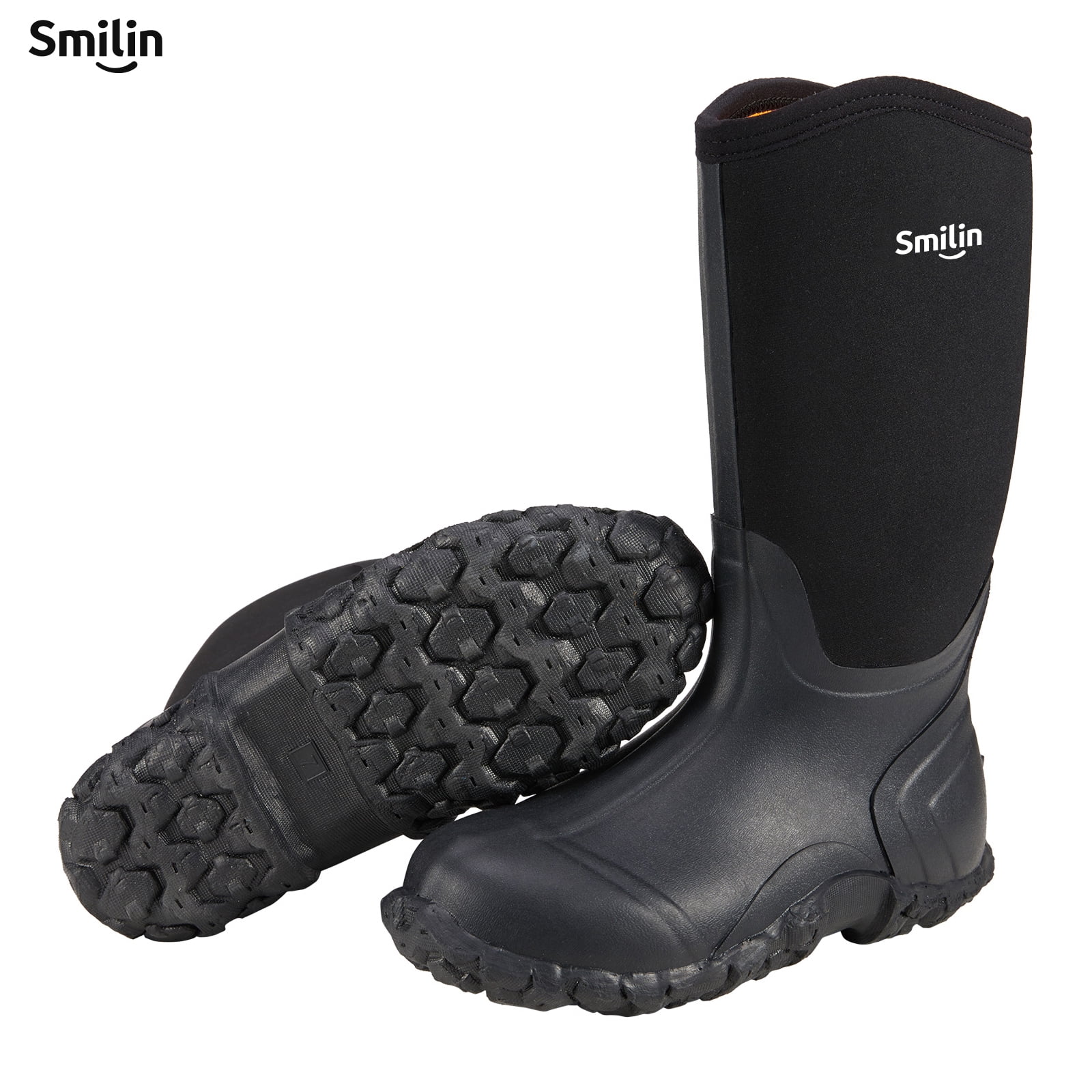 SMILIN Waterproof Rain Boots for Men, Mid Height Rubber Mud Boots for Outdoor Garden, Black, Size 9