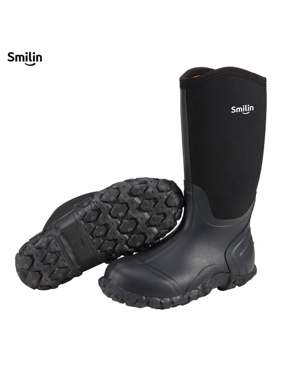 Waterproof Rain Boots for Men, Mid Height Rubber Mud Boots for Outdoor Garden, Black, Size 9