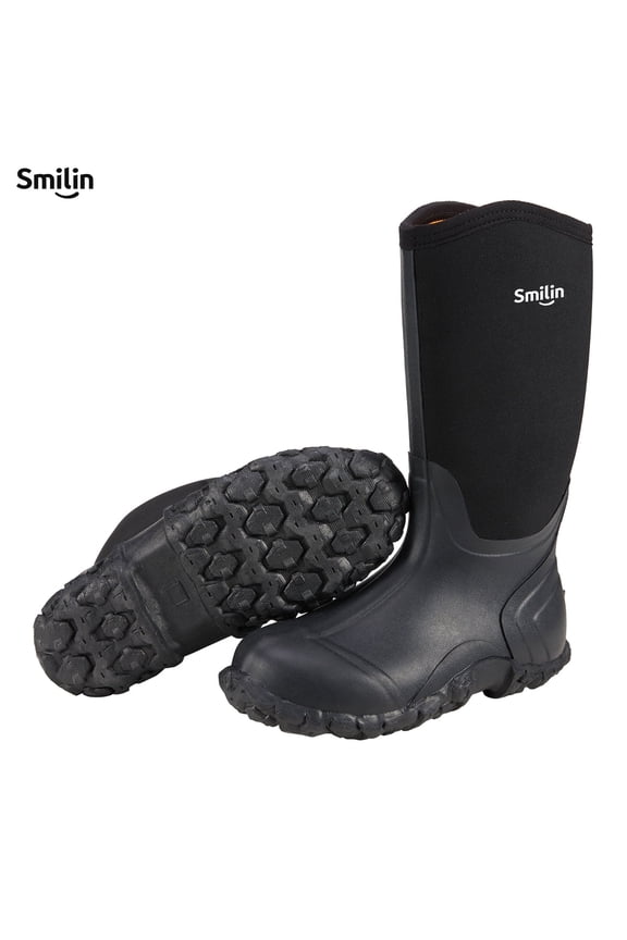 Waterproof Rain Boots for Men, Mid Height Rubber Mud Boots for Outdoor Garden, Black, Size 10