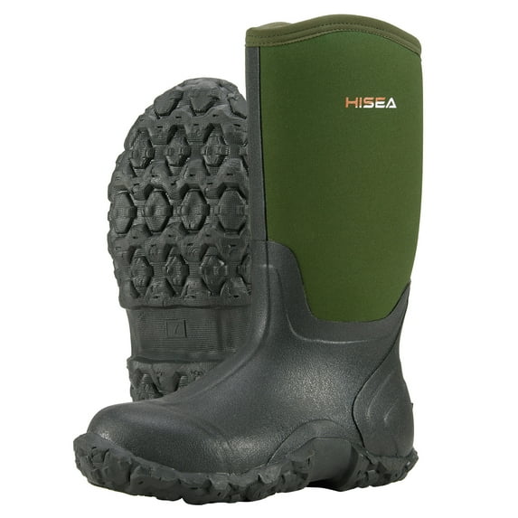 HISEA Men's Mid Rain Boots Waterproof Rubber Boots for Men Muck Mud Boots Outdoor