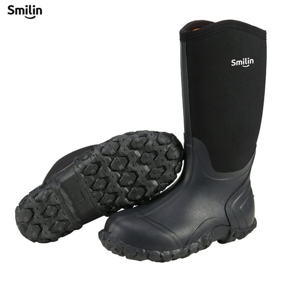 SMILIN Waterproof Rain Boots for Men, Mid Height Rubber Mud Boots for Outdoor Garden, Black, Size 14
