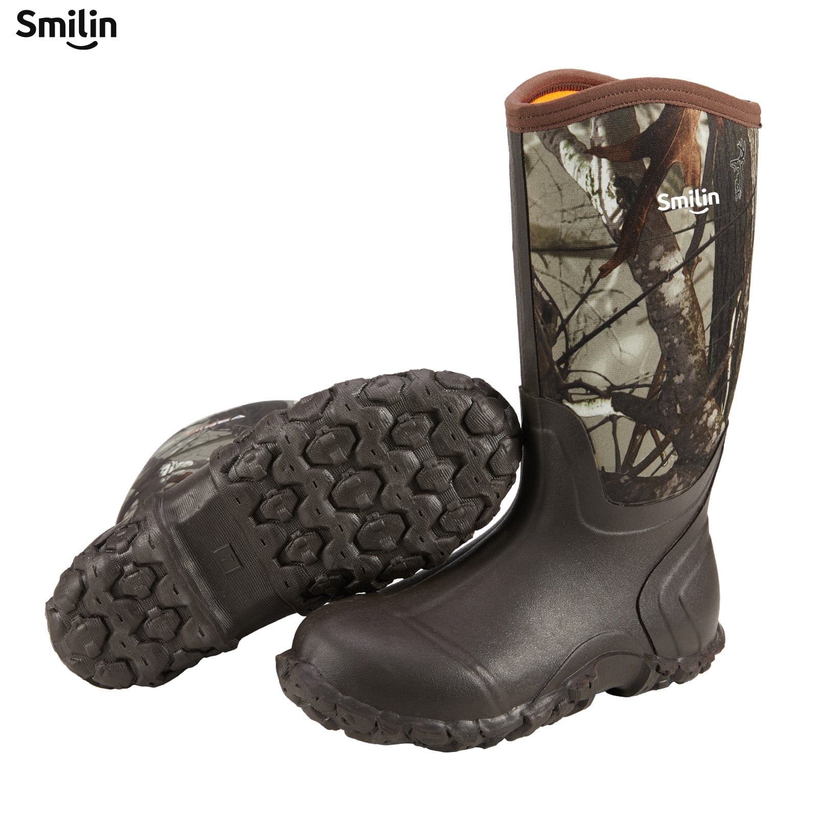 SMILIN Waterproof Rain Boots for Men, Mid Height Rubber Mud Boots for Outdoor Garden, Brown Camo, Size 9