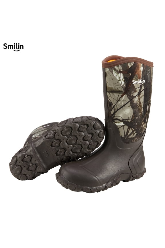 Waterproof Rain Boots for Men, Mid Height Rubber Mud Boots for Outdoor Garden, Brown Camo, Size 9