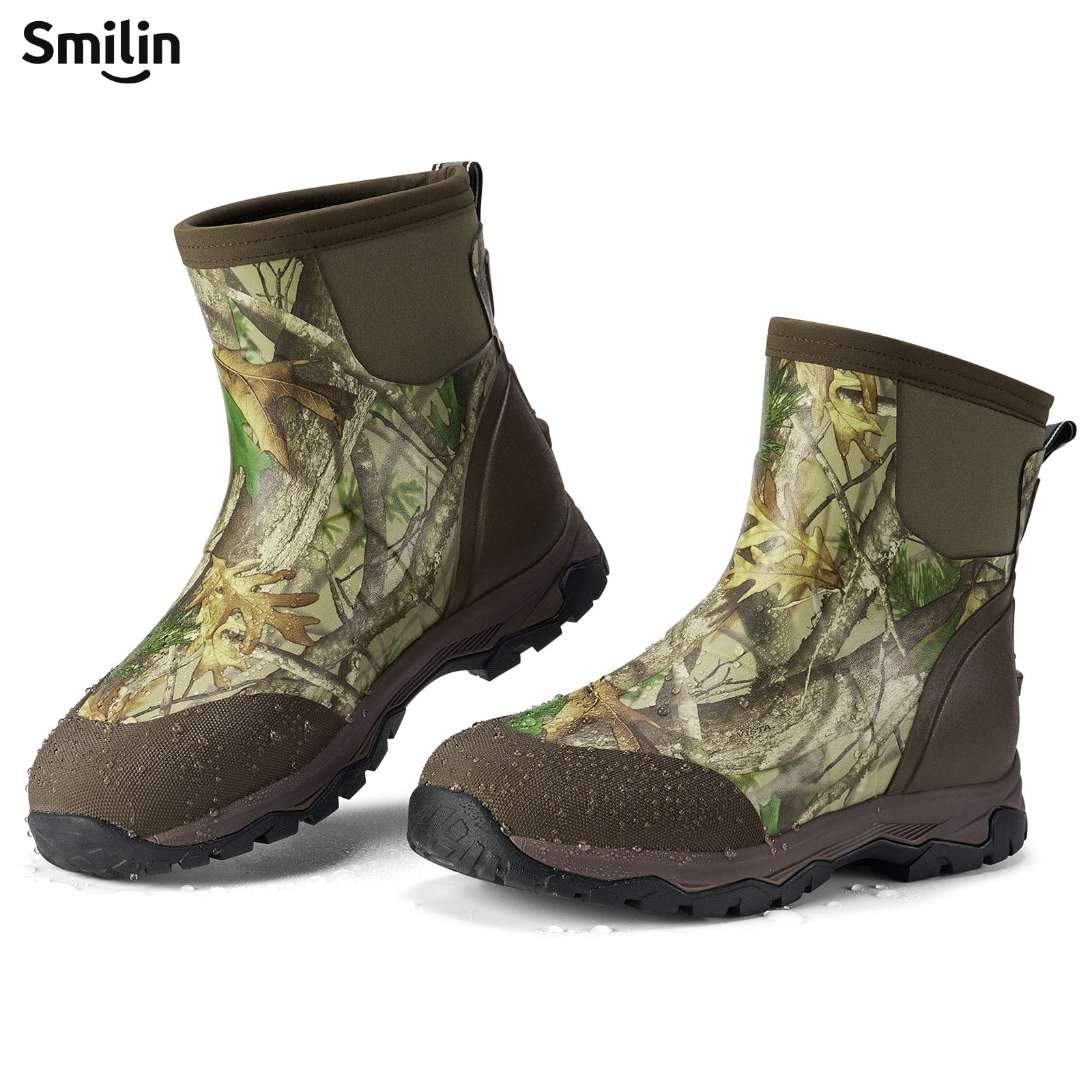 SMILIN Men's Rain Boots, Anti-Slip Ankle Height Outdoor Work Boots for Mud, Snow, Hunting, and All-Season Activities, Camo, US Size 12
