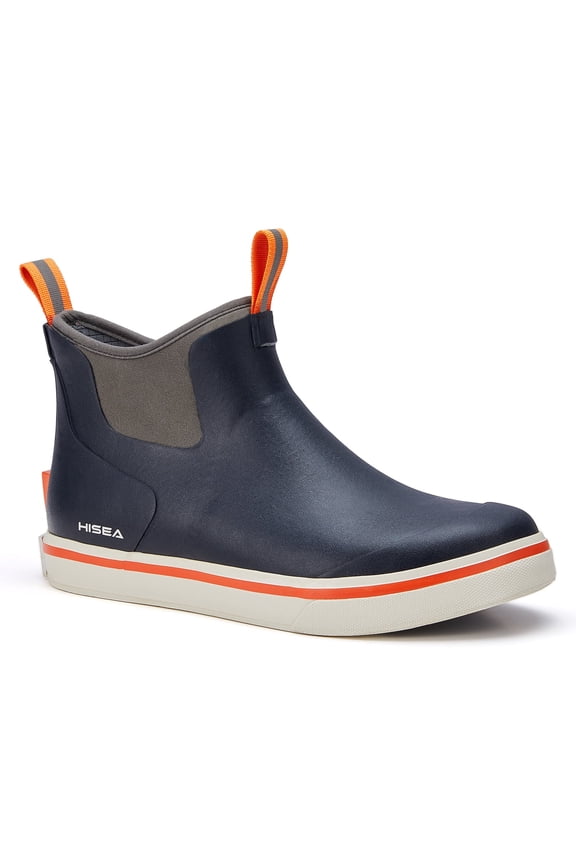 Men's Deck Boots, Rubber Waterproof Anti-Slip Ankle Rain Boots for Fishing, Navy, Size 13