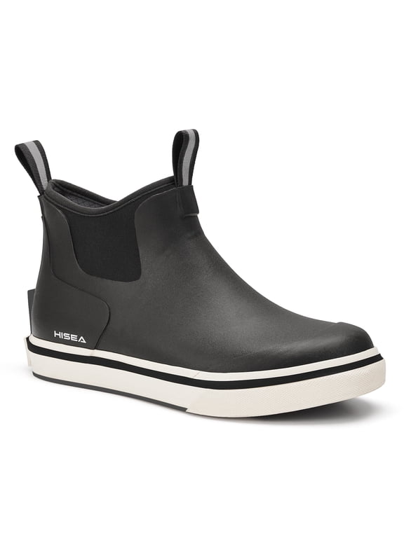 Men's Deck Boots, Rubber Waterproof Anti-Slip Ankle Rain Boots for Fishing, Black, Size 10