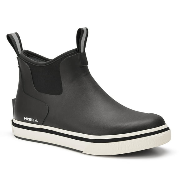 HISEA Men's Deck Boots, Rubber Waterproof Anti-Slip Ankle Rain Boots for Fishing, Black, Size 11