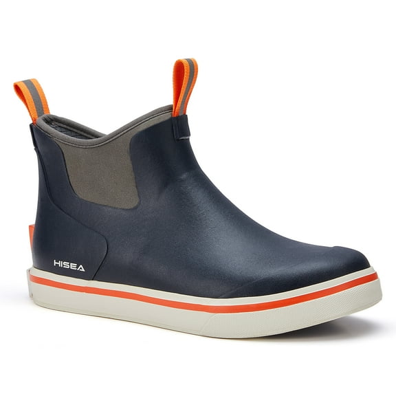 HISEA Men's Deck Boots, Rubber Waterproof Anti-Slip Ankle Rain Boots for Fishing, Navy, Size 9
