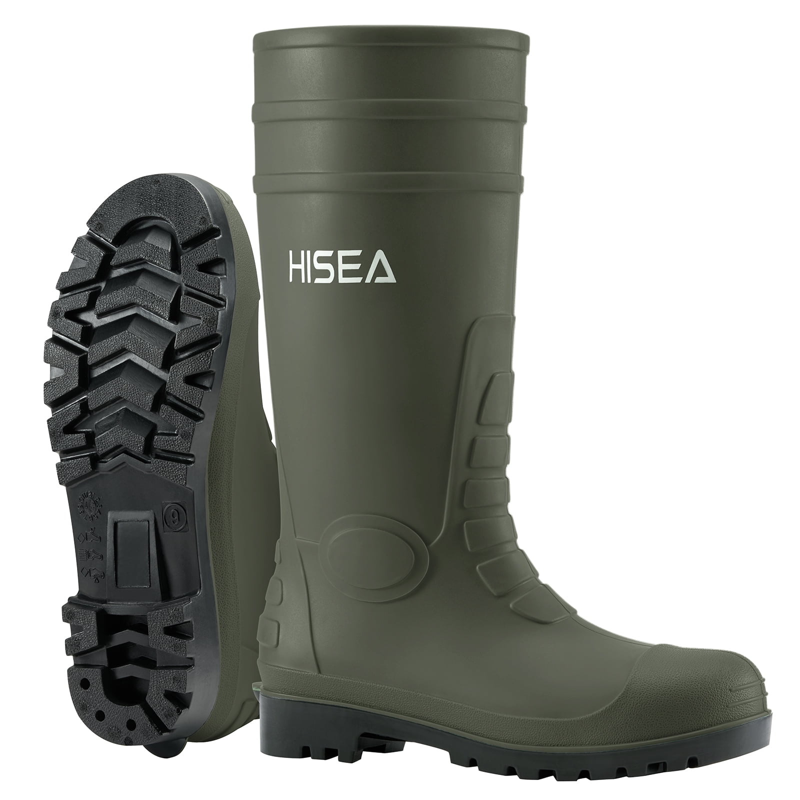 HISEA Men s Rain Boots with Steel Shank Waterproof Rubber Protective Footwear Seamless PVC Rainboots Non Steel Toe Outdoor Work Boots Durable Garden Fishing Tall Kneed Boot Size 12 Olive Green Walmart...