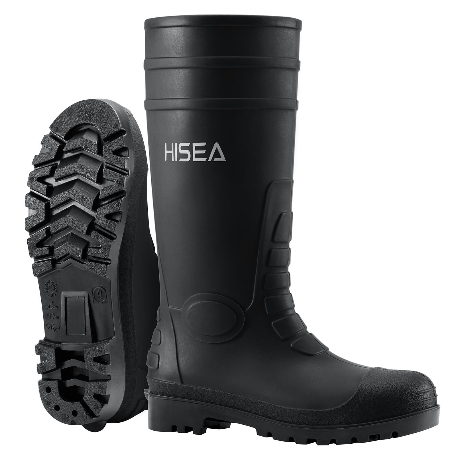 Men's Rain Boots with Steel Shank, Waterproof Rubber Protective Footwear, Seamless PVC Rainboots Non-Steel Toe Outdoor Work Boots, Durable Garden Fishing Tall Kneed Boot, Size 10 Black