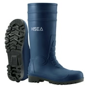 HISEA Men's Rain Boots with Steel Shank, Waterproof Rubber Protective Footwear, Seamless PVC Rainboots Non-Steel Toe Outdoor Work Boots, Durable Garden Fishing Tall Kneed Boot, Size 10 Navy Blue