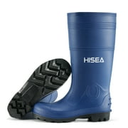 HISEA Men's Waterproof Rubber Rain Boots with Steel Shank Blue Size 7