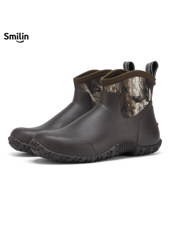 Men's Waterproof Ankle Rain Boots, Slip-Resistant Rubber Garden Shoes, Rubber Neoprene Finish Mud Boots, Camo, Size 7