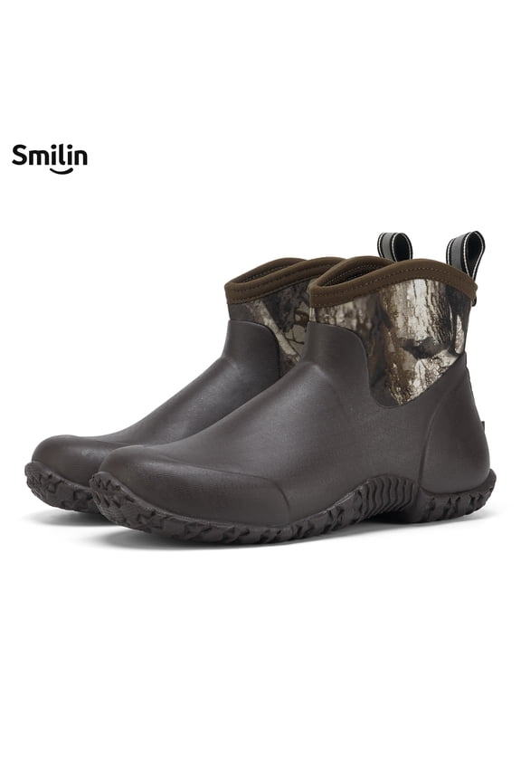Men's Waterproof Ankle Rain Boots, Slip-Resistant Rubber Garden Shoes, Rubber Neoprene Finish Mud Boots, Camo, Size 7
