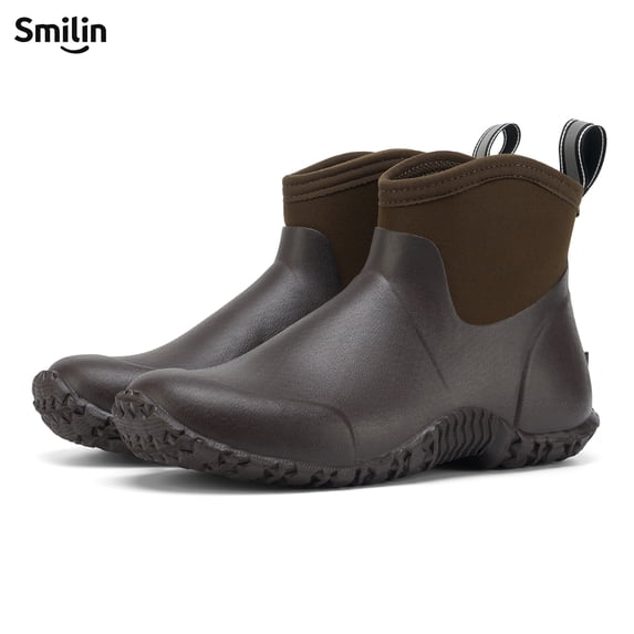 Men's Waterproof Ankle Rain Boots, Slip-Resistant Rubber Garden Shoes, Rubber Neoprene Finish Mud Boots, Brown, Size 11