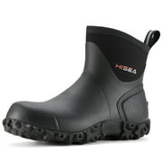 HISEA Mens Rubber Rain Boots Waterproof Outdoor Ankle Mud Boots Black US Size 7
