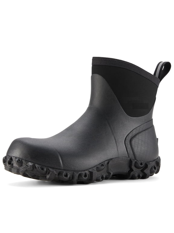 Ankle Rain Boots for Men Rubber Waterproof Outdoor Mud Bootie,Black,US Size 9