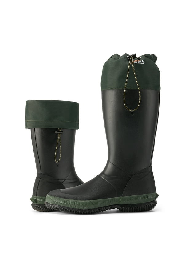 Men’s Rubber Rain Boots with Adjustable Closure for Men, Green, US Size 11