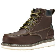 HISEA Men's Steel Toe Work Boots, 6" Slip Waterproof Resistant Safety Shoes,Dark Brown,US Size 10.5
