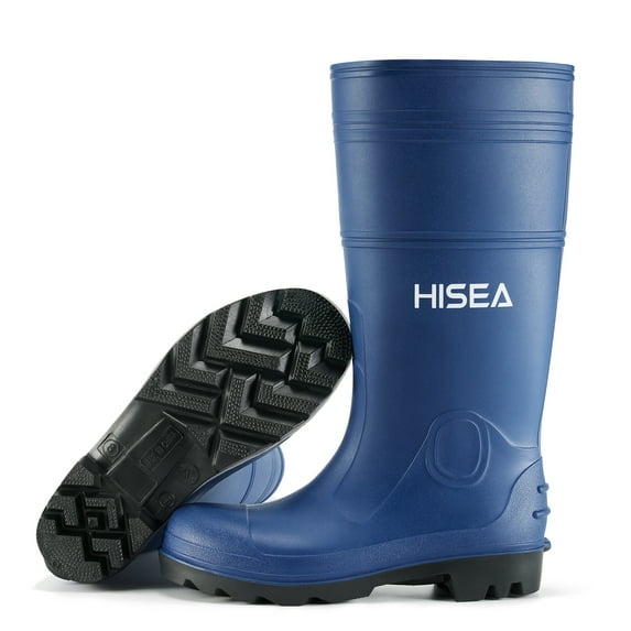 HISEA Men's Waterproof Rubber Rain Boots with Steel Shank Blue Size 10