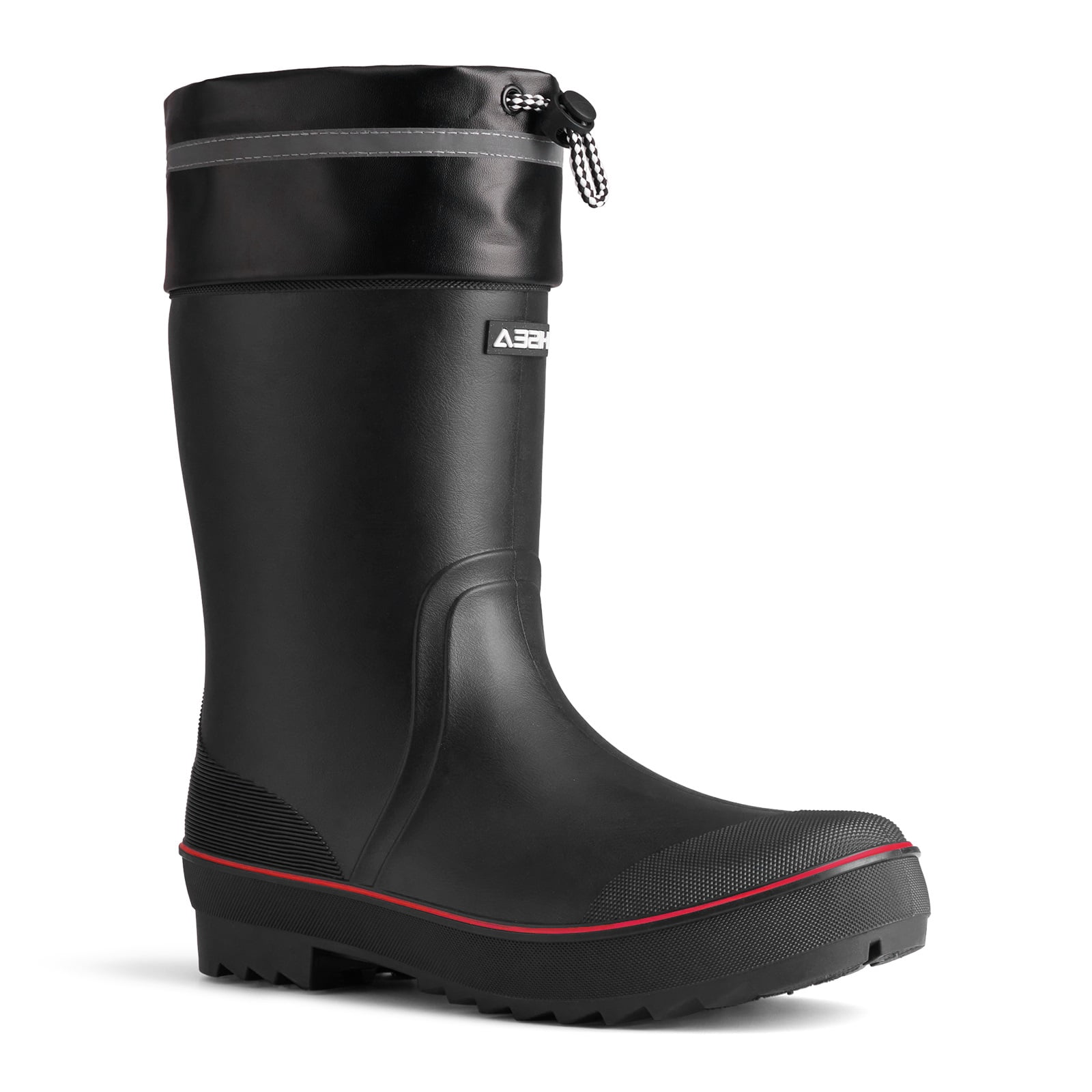 HISEA Mid Calf Rain Boot for Men,Anti-slip Waterproof PVC Mud Garden Boots with Adjustable Closure,Black & Red,Size 9.5