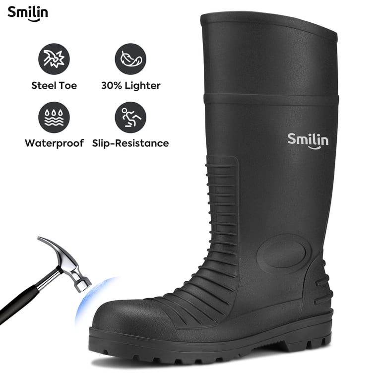 SMILIN PVC Rubber Rain Boots for Men,Steel Toe Waterproof  display picture 3
