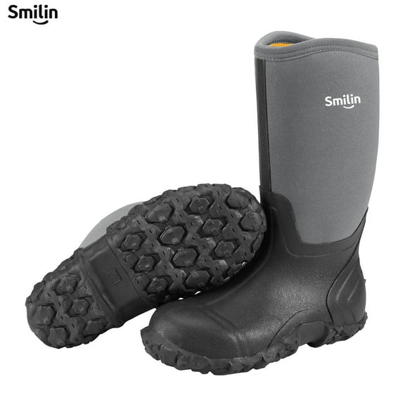 SMILIN Waterproof Rain Boots for Men, Mid Height Rubber Mud Boots for Outdoor Garden, Gray, Size 11