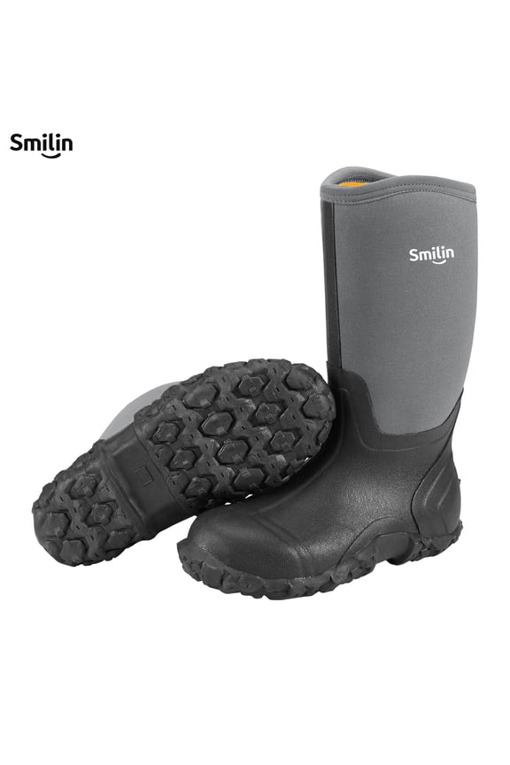 Waterproof Rain Boots for Men, Mid Height Rubber Mud Boots for Outdoor Garden, Gray, Size 10