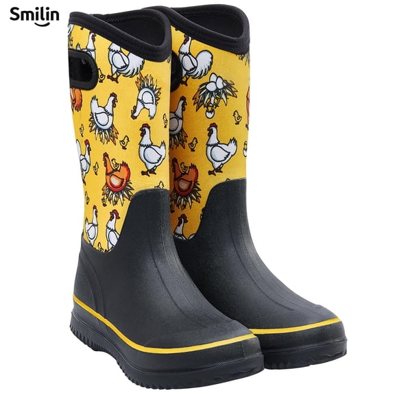 SMILIN Rain Boots for Women, Anti-slip Mid Calf Women Mud Boots, Yellow, Size 10