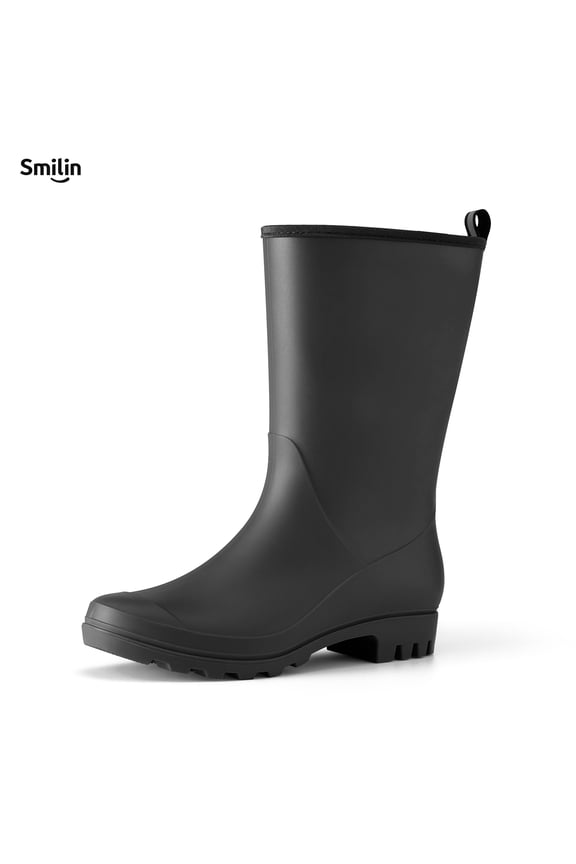 Rubber Wide Calf Rain Boots for Women, Black, Size 7