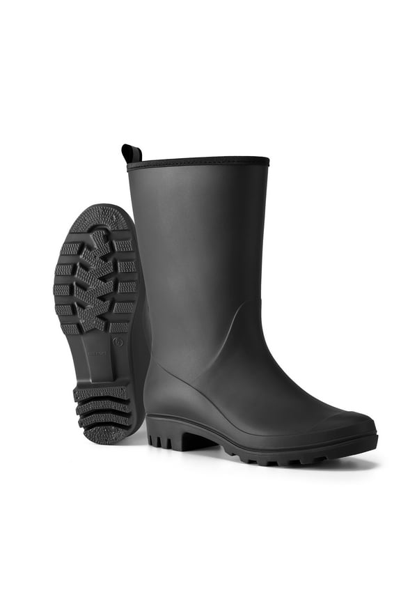 Rubber Wide Calf Rain Boots for Women Black Size 9