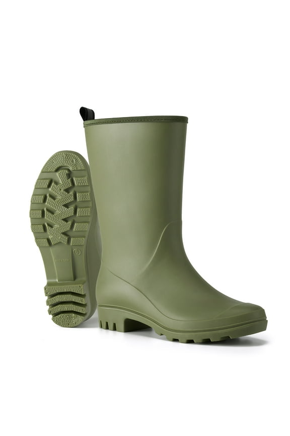 Rubber Wide Calf Rain Boots for Women, Olive Green, US Size 9