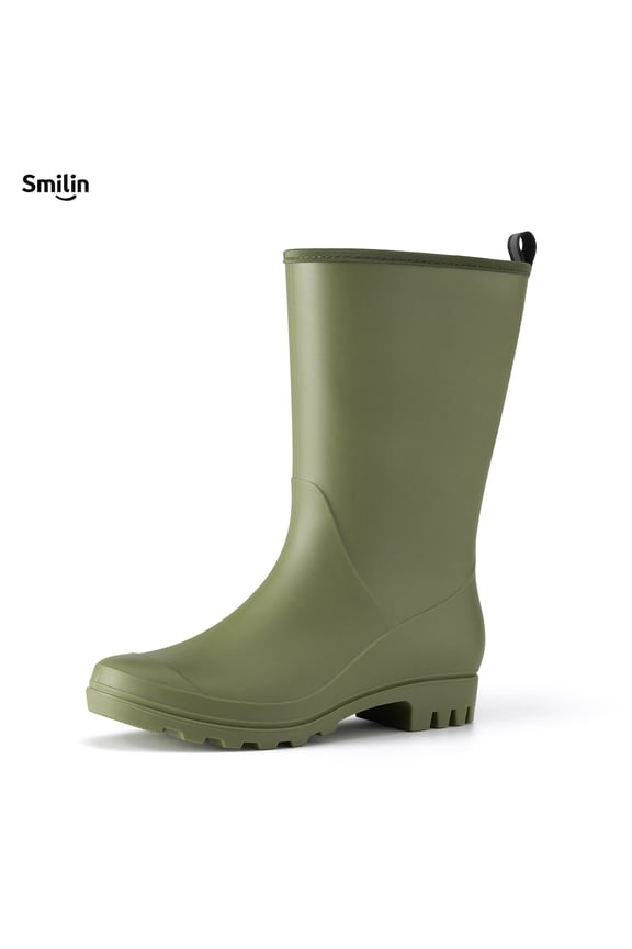Rubber Wide Calf Rain Boots for Women, Olive Green, Size 9