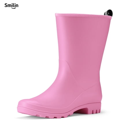 SMILIN Rubber Wide Calf Rain Boots for Women, Pink, Size 7