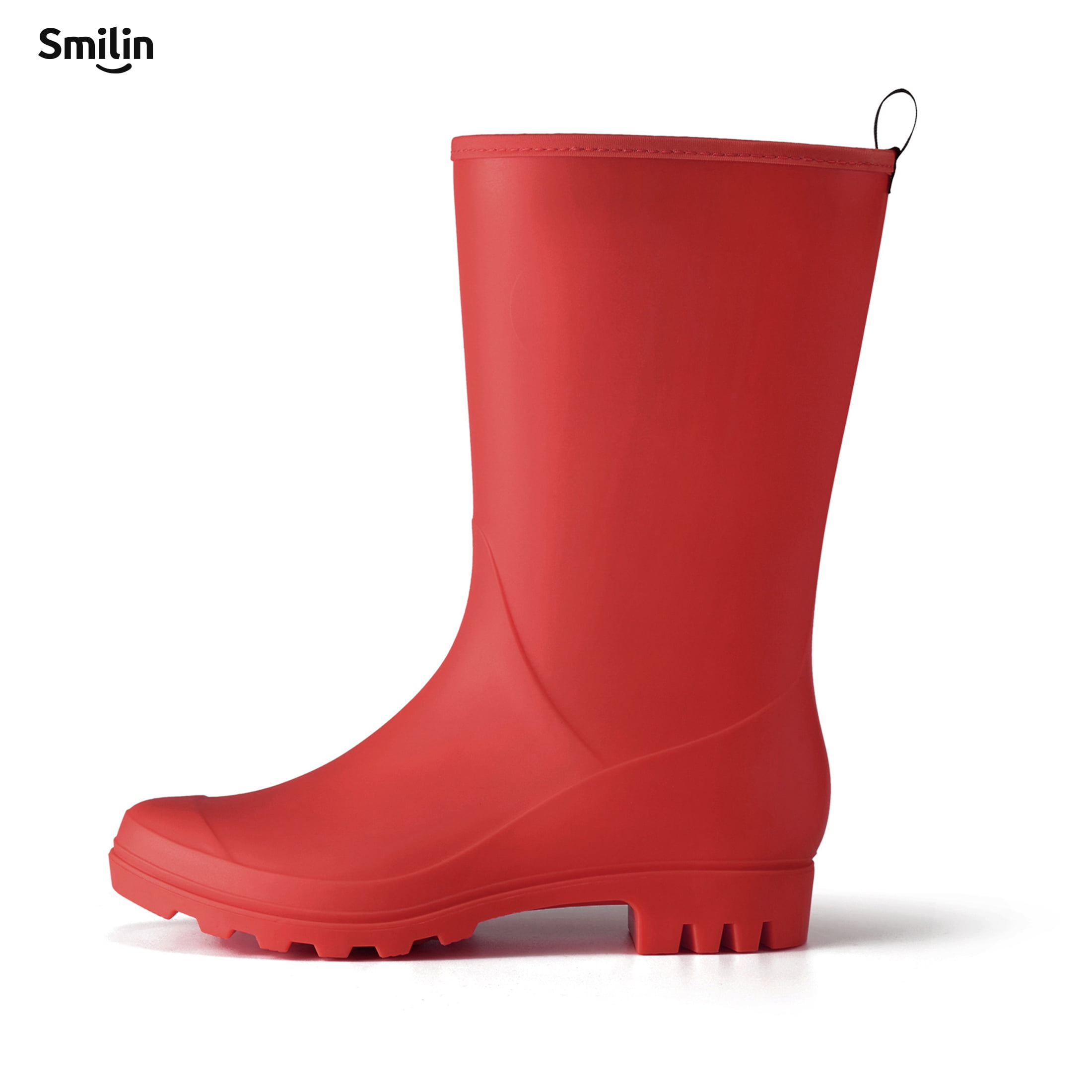 SMILIN Rubber Wide Calf Rain Boots for Women, Red, Size 8