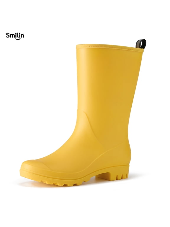 Rubber Wide Calf Rain Boots for Women, Yellow, Size 7