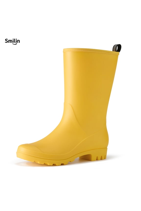 Rubber Wide Calf Rain Boots for Women, Yellow, Size 8